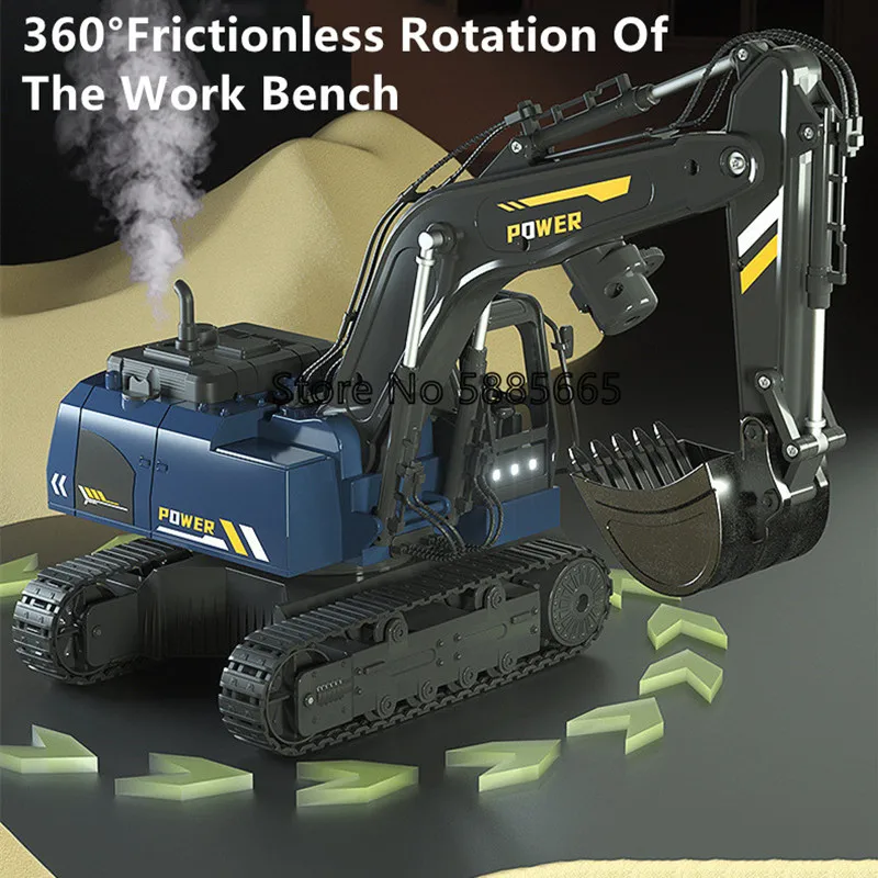 Creative Projection Smoke Alloy Remote Control Excavator Truck Dual Operation Mode 360 ° Rotate Dig Arm 45 ° Climbing RC Truck