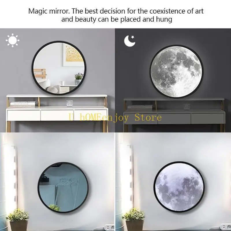 

B0KF Moon Shaped Makeup Mirror with LED Lights Wall Mounted for Dressing Table