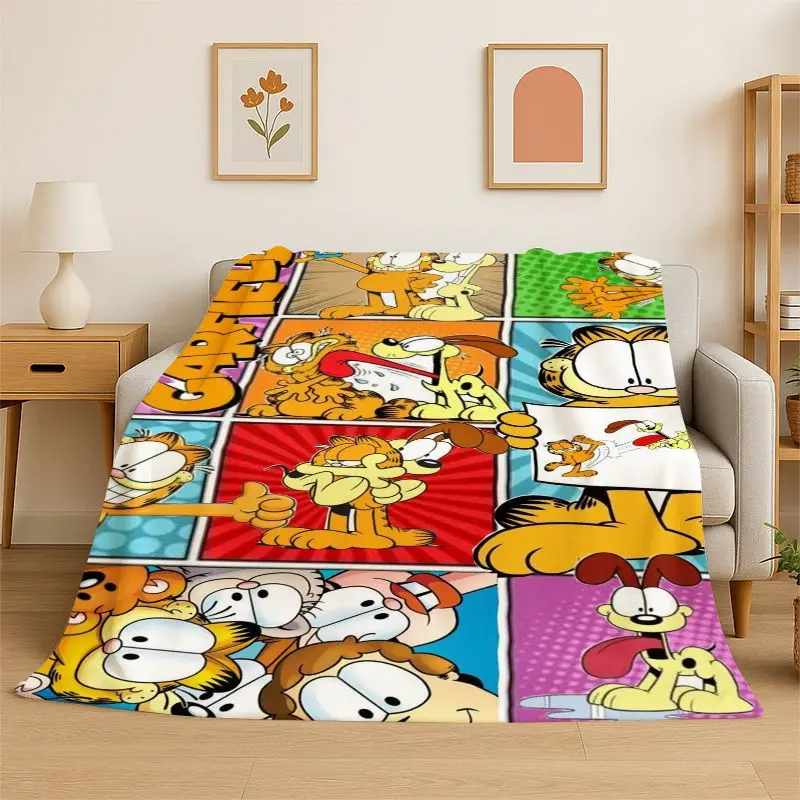 Kawaii G-Garfield Cartoon Cat Flannel Blanket,Ultra Soft Warm Plush Throw for Home Bedroom Bed Sofa Cover Office Picnic Gift Kid