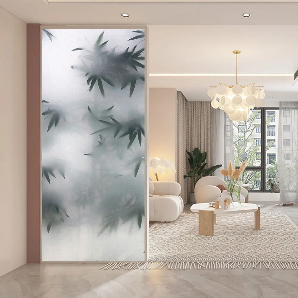 Foggy Bamboo Pattern Static Cling Privacy Window Film Heat Control UV Blocking Window Glass Sticker Frosted Window Film