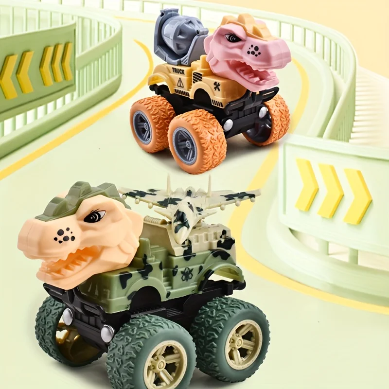 Juego de juguetes de coche de juguete de inercia de potencia de dinosaurio creativo [Deffectos menores, rayones; Estilos de productos, rayas, estilos impresos son al azar