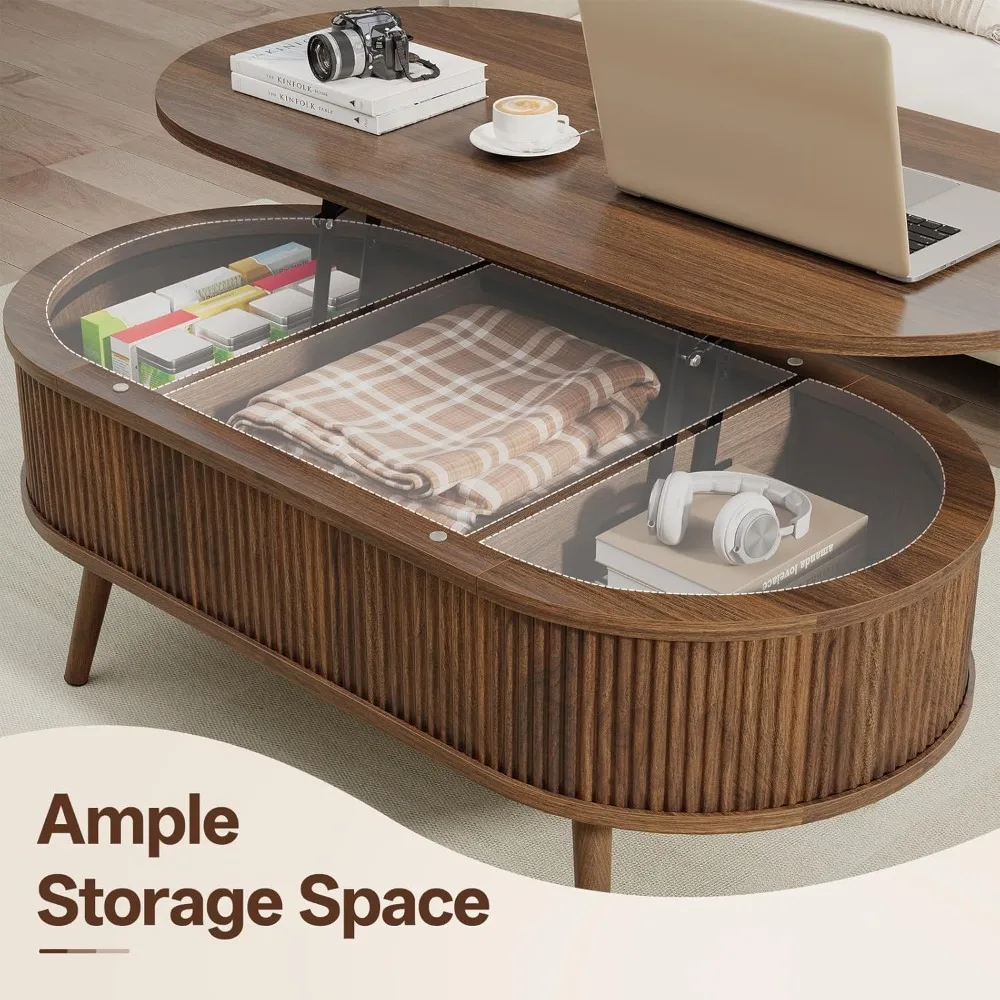 طاولة قهوة بيضاوية من العصور الوسطى، وطاولة مركزية مخددة مع سقف قابل للتعديل، ومساحة تخزين لغرفة المعيشة والمكتب المنزلي #5