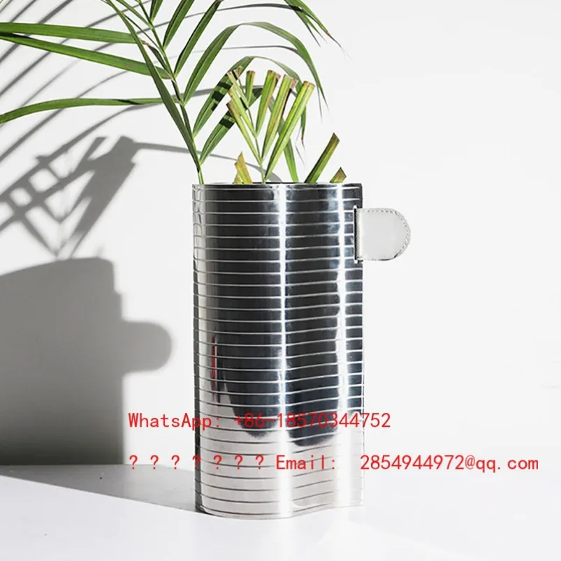 Modern Minimalist Vase Stainless Steel Cross-grain Single-ear Flower Arrangement