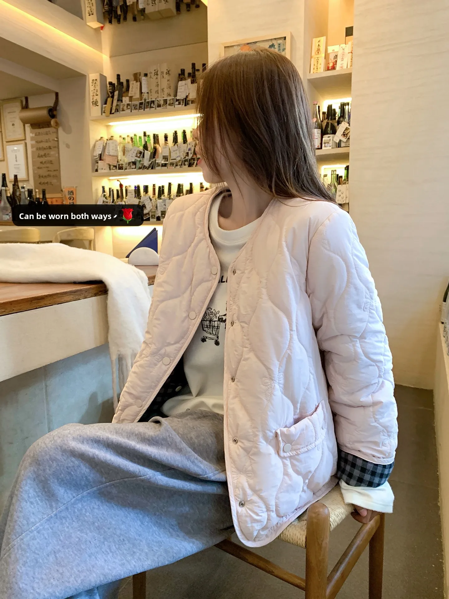 

Zeng Xiao Xian Korean Sle Plaid Cotton Jaet Women's Winter Warm Double-Sided Wear Long Sve Open Cardigan Top