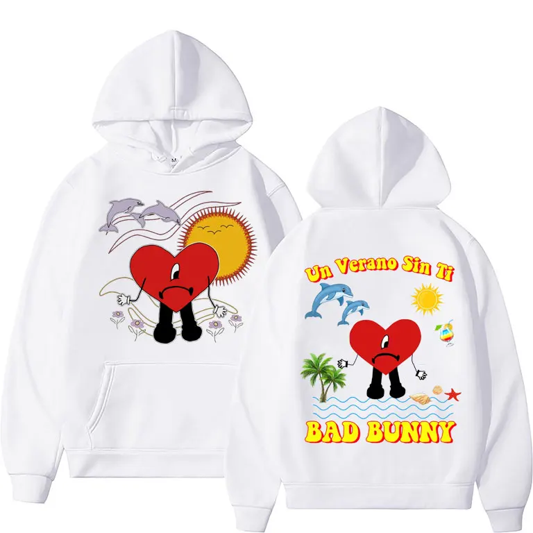 

2023 Bad Bunny UN VERANO SIN TI Music Album Hoodie Men Women Sweatshirt Funny Dolphin Sun Flower Love Eyes Graphic Print Hoodies