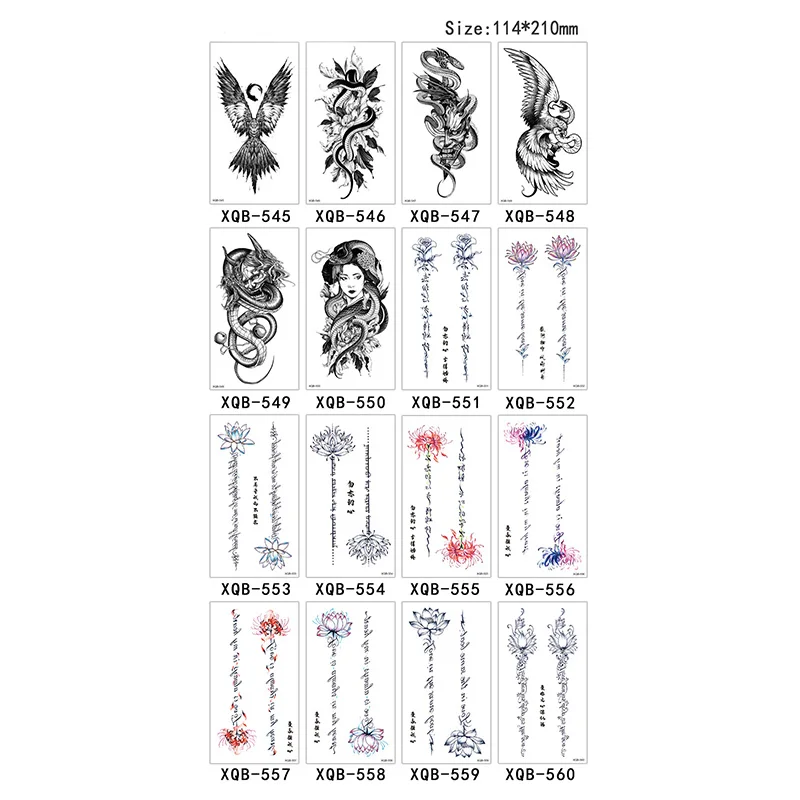 Waterproof Lasting Half-arm Tattoo Stickers Skull English Letter Bana Flower Small Tattoos Body Arm Sleeve Fake Totem Women Men