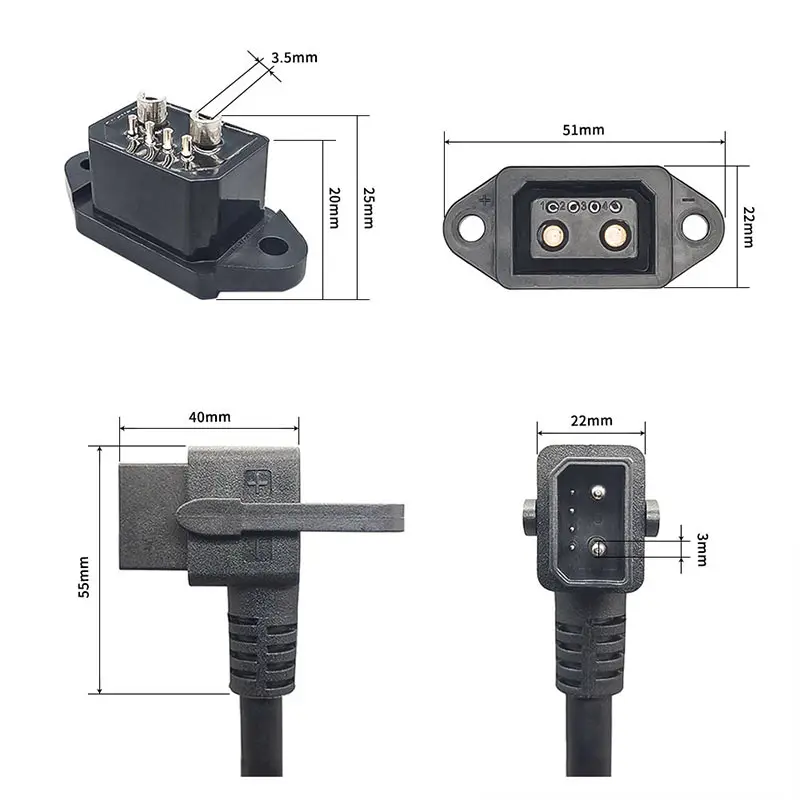 Robot Battery Charging Plug with Signal Line 2+4 Electric Vehicle Lithium Battery E-bike Charging Cable Connector Male Female