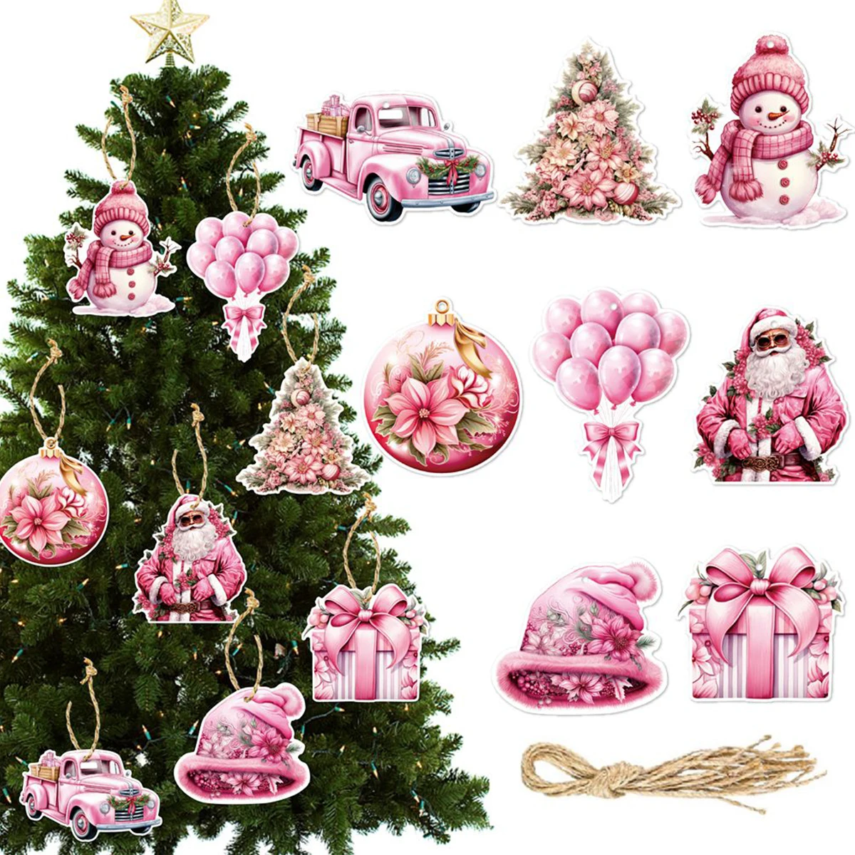 Kerst Hangende Ornamenten Snoep Notenkraker Peperkoek Roze Papier Kerstversieringen Kerstboom Decoratie Kerstmis Decor