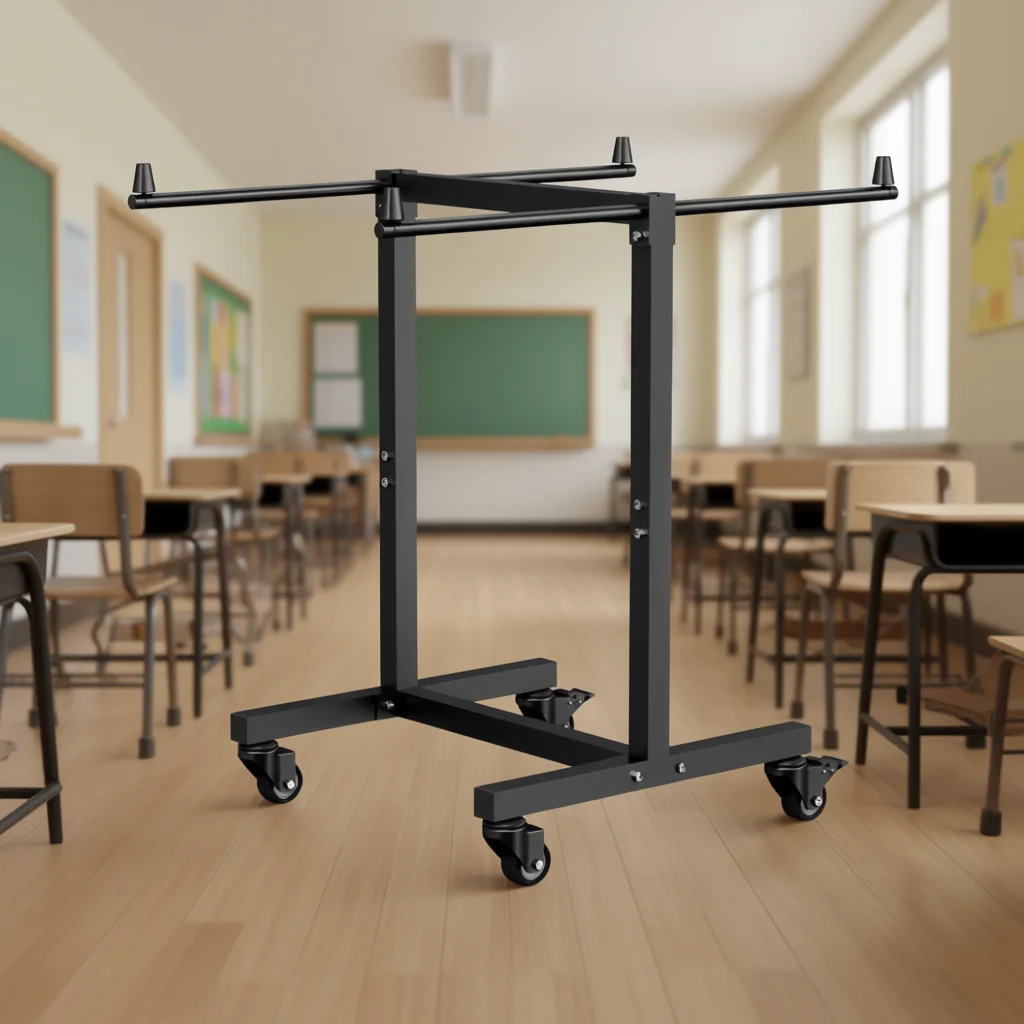 Folding chair frame trolley for 14 school chairs, up to 200 pounds, T-shaped transport trolley, school furniture, metal frame