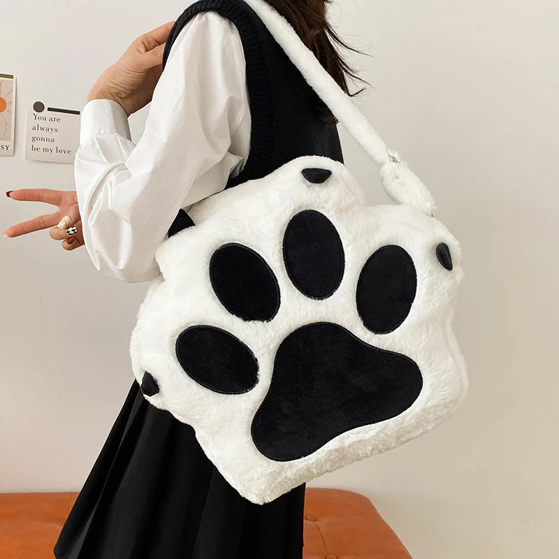 Cute Cat Paw Plush Backpack with Adjustable Straps Kawaii Bag with Zipper Cartoon Backpack for Women Students Backpack Plush Bag