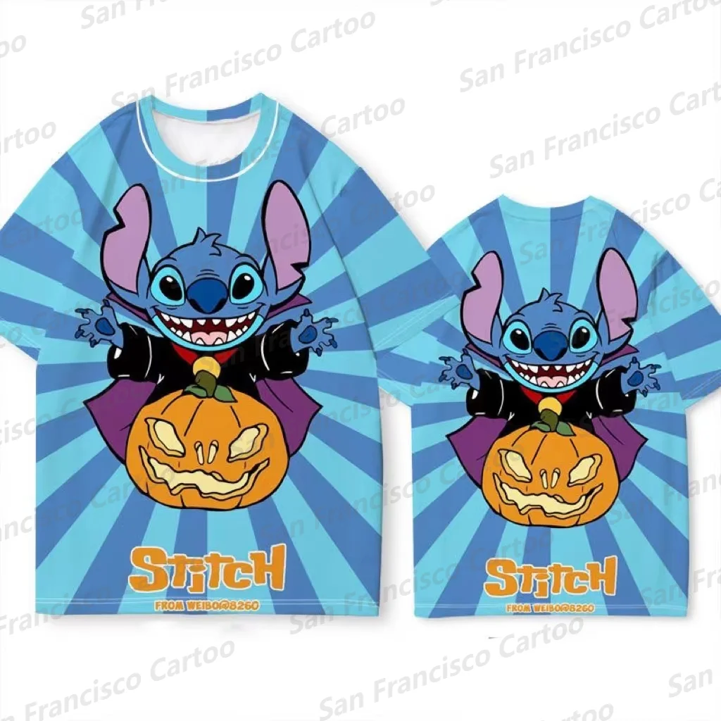 

Новинка, летняя футболка для мальчиков и девочек с 3D рисунком в стиле Диснея ститча на Хэллоуин, Детская/взрослая искусственная повседневная одежда