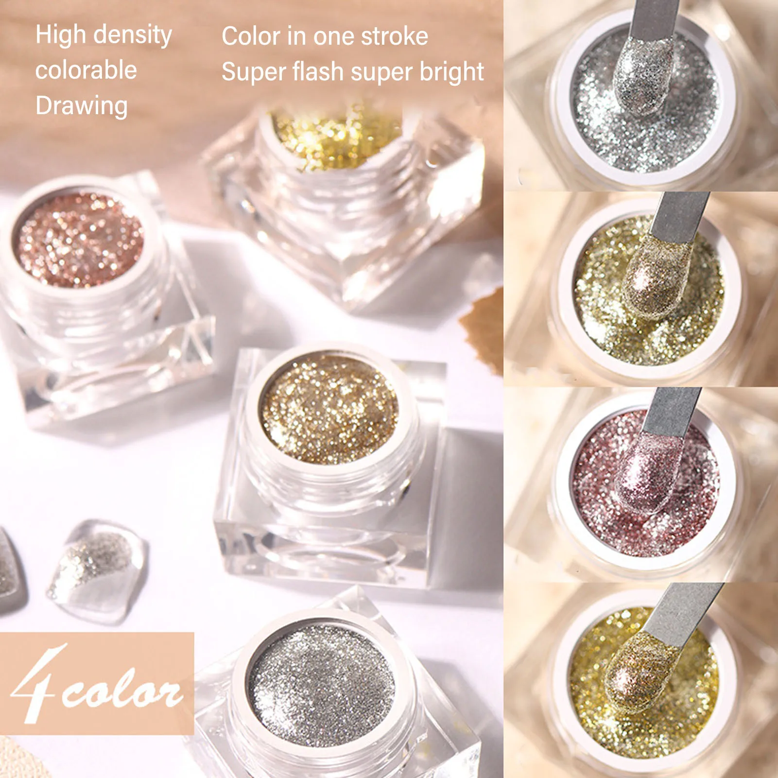 

Platinum Glitter Nail Gel 4 Colors High Density Platinum Shining Nail Gel for Manicure Beauty Salon Platinum Glittering Nail Gel