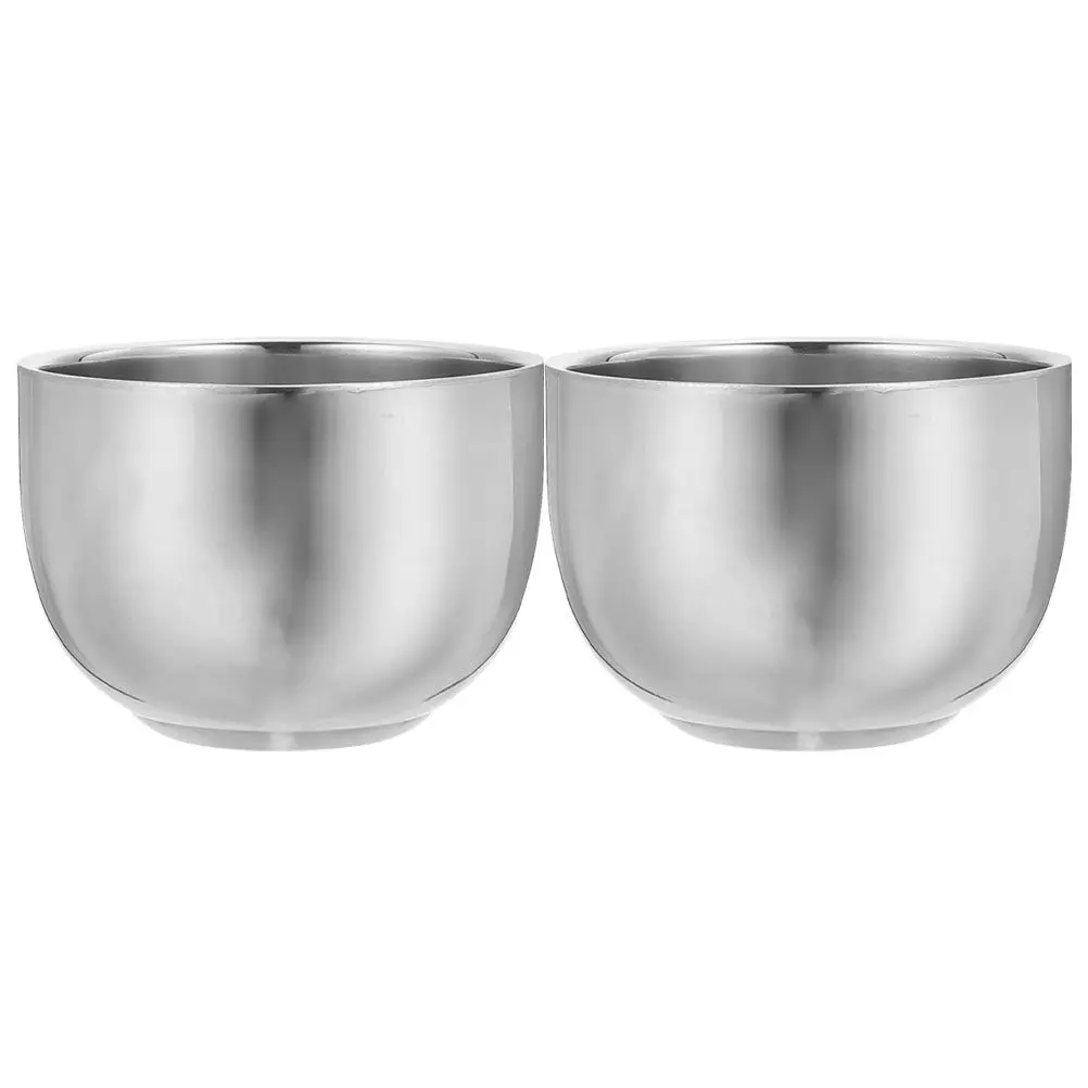 2Pcs 200Ml Classic Modern Stainless Steel Shaving Lather Bowl Double Layer Men's Shaving Soap Cup Heat Insulated Smooth Shave