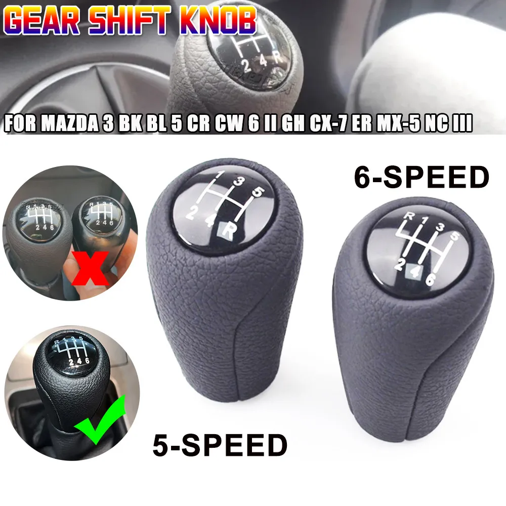 5/6-Speed Gear Shift Knob for MAZDA 3 BK BL 5 CR CW 6 II GH CX-7 ER MX-5 NC III 23 MT PU Leather Shifter Lever Arm Headball