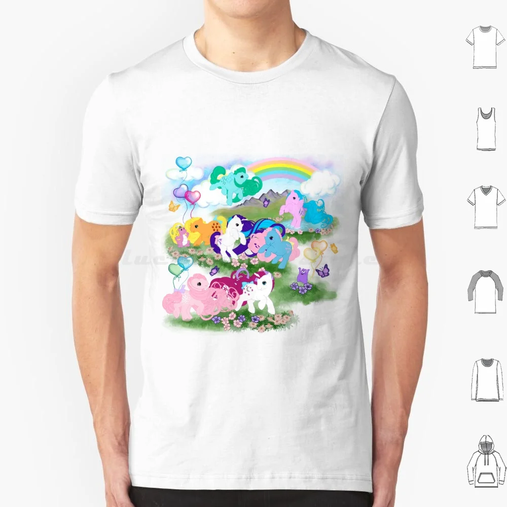 Mlp Wallpaper T Shirt Big Size 100% cotone Mlp Mlp G1 My Little My Little G1 G1 Pegasus Unicorn Rainbow Colorful Retro Vintage