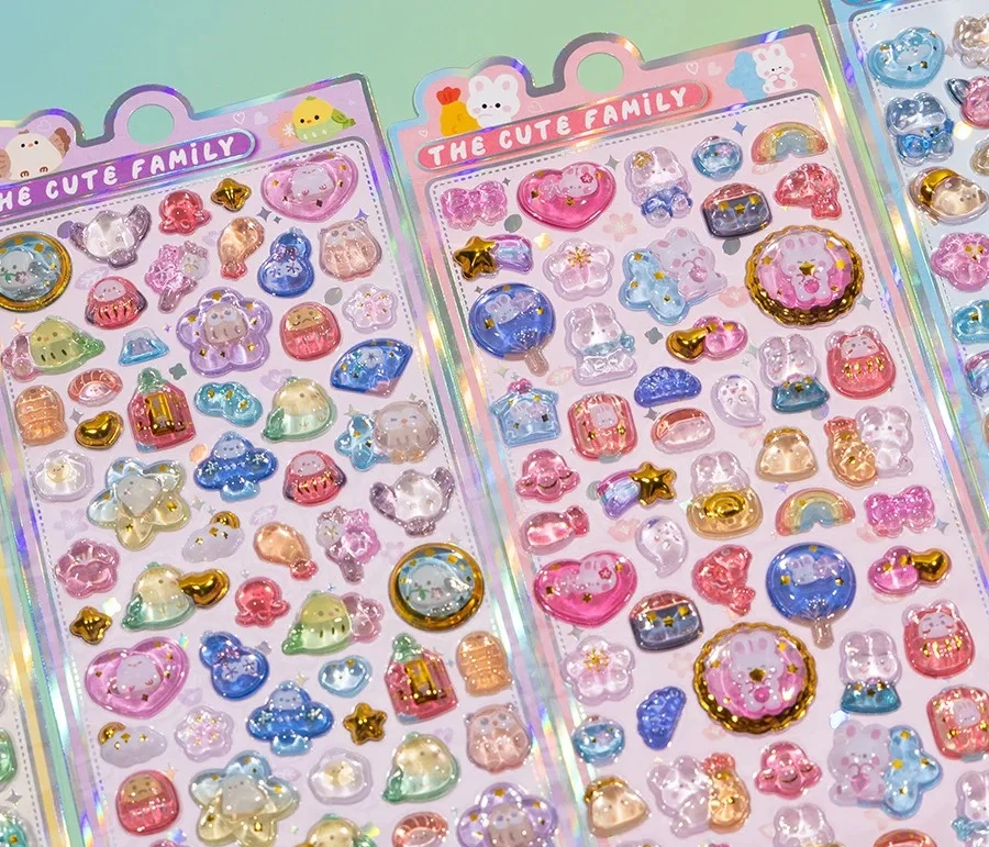 

Забавные милые 3D-наклейки с рельефным изображением кроликов и кошек для скрапбукинга, декора дневника, творчества, канцелярских товаров, кавайные стикеры