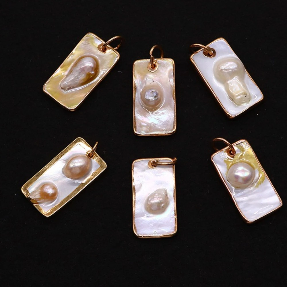 

Rectangle Natural Freshwater Shell Pendants Handmade Necklace Charms Accessory 2 Pcs Suitable For DIY Making Fashion Women Gift