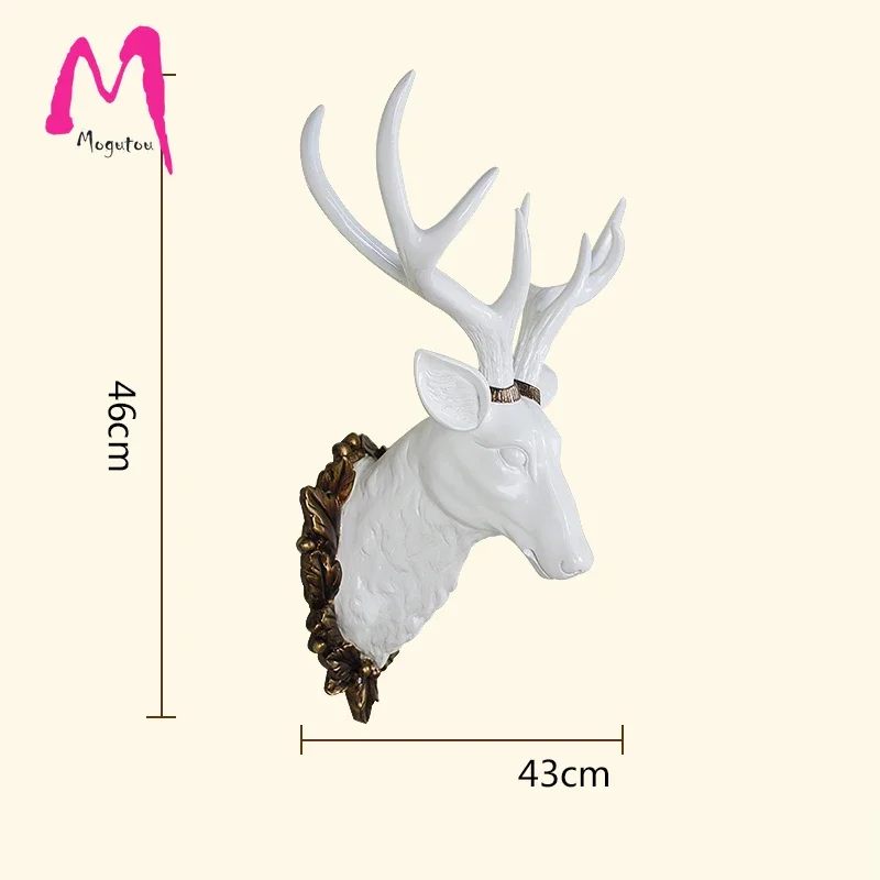 MGT-Big Deer Head Statue Decoration Accessories 3D Animal Abstract Sculpture Wall Hang Decor, Christmas Statue Living Room Mural