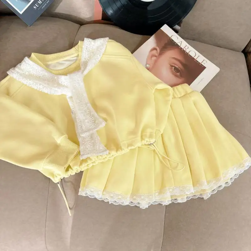 Girls Sweater Set Spring and Autumn 2025 New Children's Top Shawl Girls' Foreign Pleated Skirt Two-piece Set