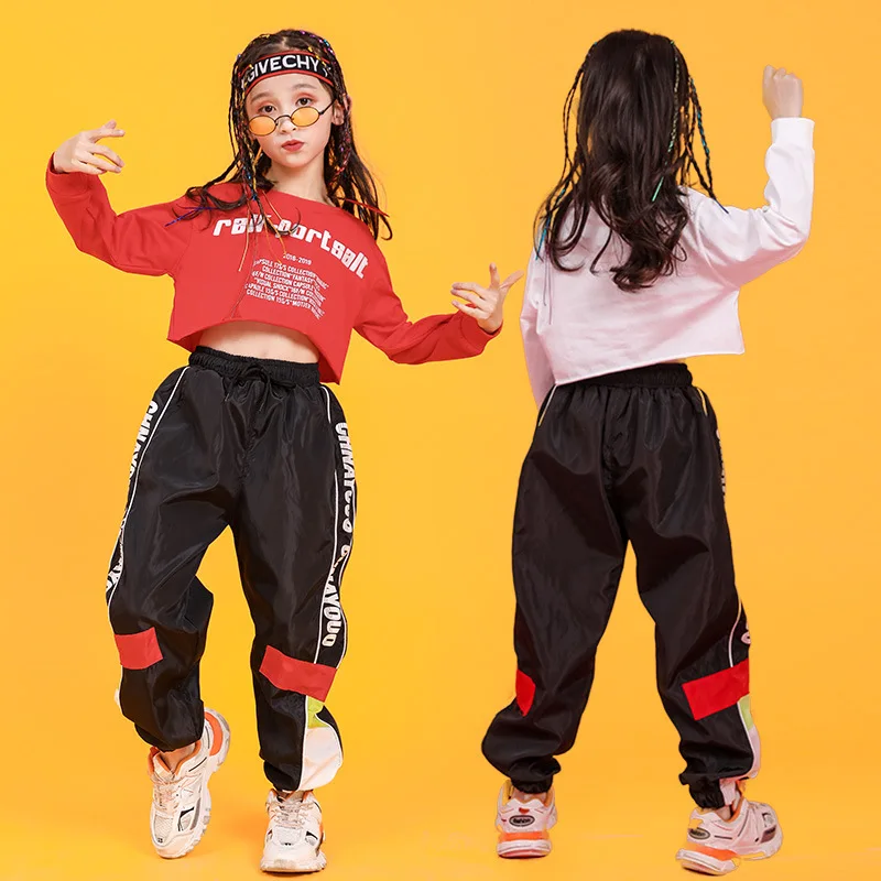 3-16Y Girl Hip Hop 2Pcs Set Kids Sweatshirt Jogger Pants Street Dance Children Outfits Teenage Crop Streetwear Costumes Clothes
