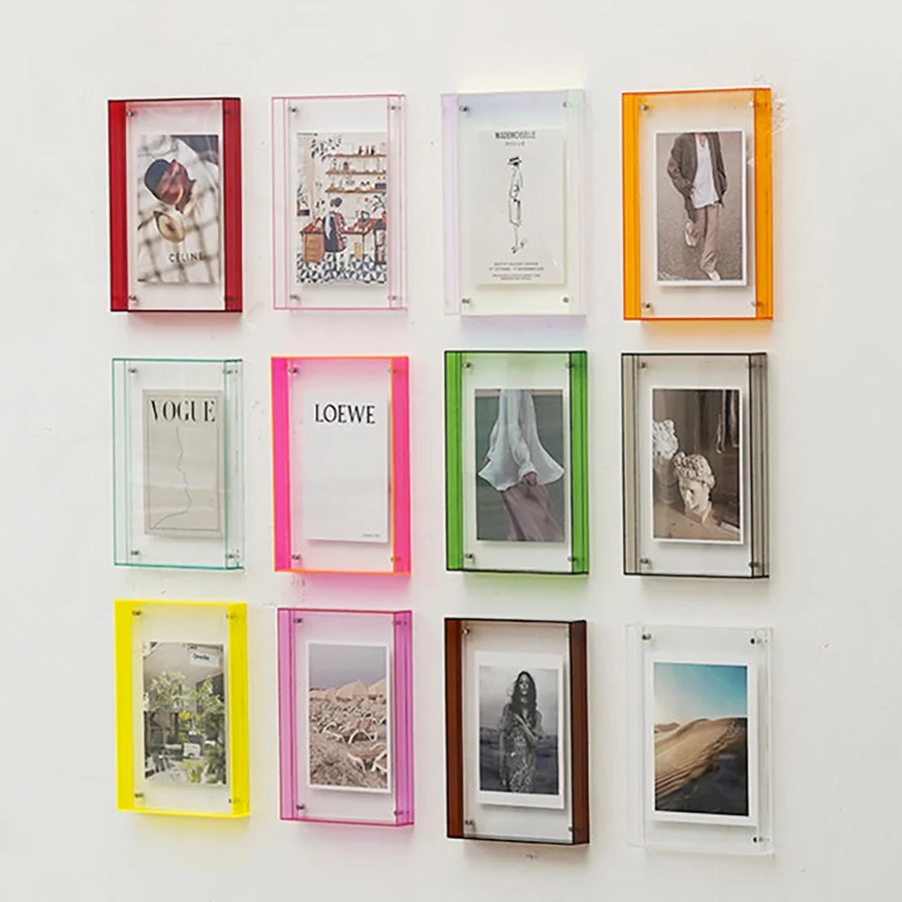 13 Color Floating Picture Frame Acrylic Neon Translucent Colorful Decor Advertising Photo Frame for Desk Wall Mount Tabletop