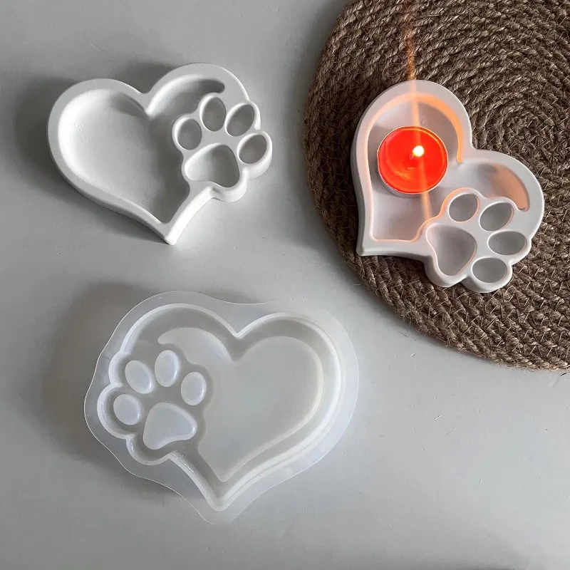 Love Cat Claw Candle Holder Silicone Mold Paw Storage Tray Plaster Molds Cute Paw Jewelry Tray Storage Plate Drip Glue Mould