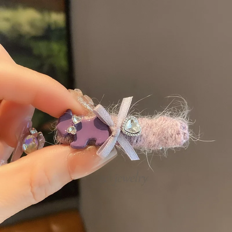 

Sweet Purple Yarn Bow Cartoon Puppy Hair Clip for Women Fashion Niche Side Bangs Bobby Pin Hairpin