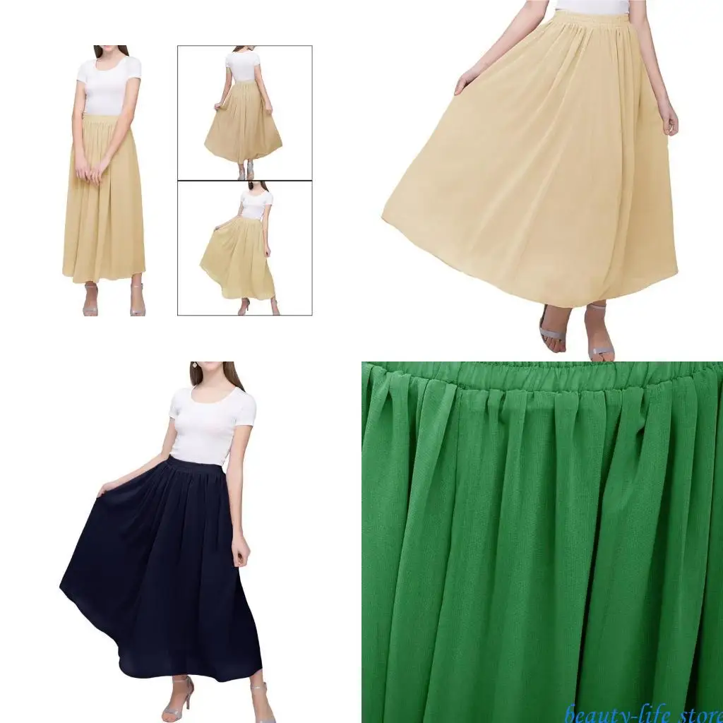 

Women's Lightweight Midi Long Skirt with Elastic High Waist for Holidays 517D