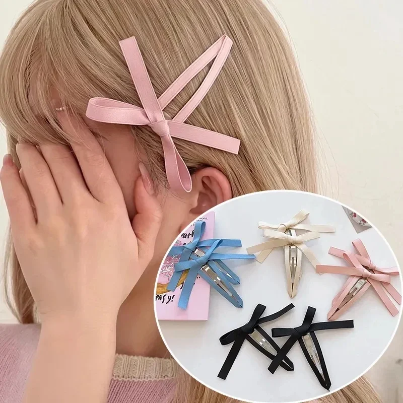 2pcs Korean Pink Bowknot Hairpins for Girls Summer New Cute Bangs Hair Clips Hairslide Headwear Hair Accessories for Children