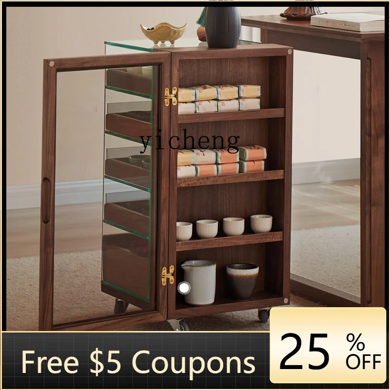 YFY  side cabinet tea set storage living room solid wood locker side few household movable trolley