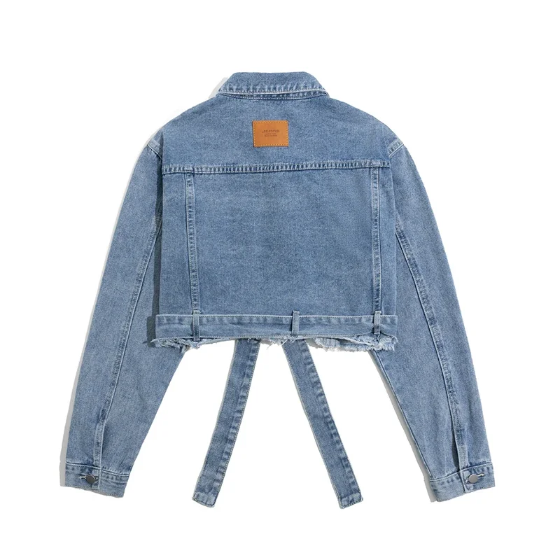 Short Denim Jacket Women's 2024 Autumn New Single-Breasted Motorcycle Baseball Uniform Jean Coat Belt Street Denim Jacket Female