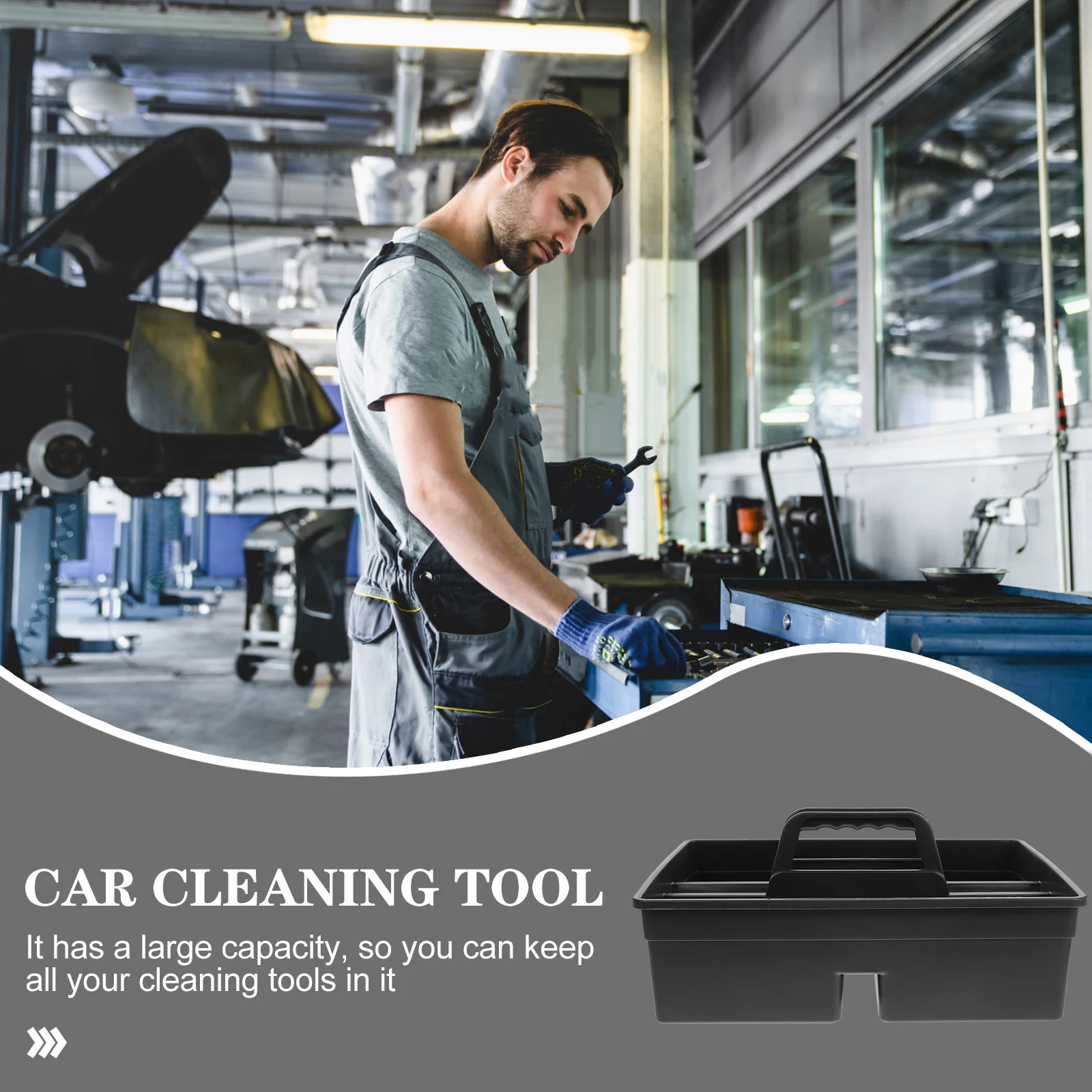 

Large Capacity Storage Tray Portable Dual Sides Tool Basket Car Item Cleaning Tool Plastic Storage Box with Handle (Dark Grey)