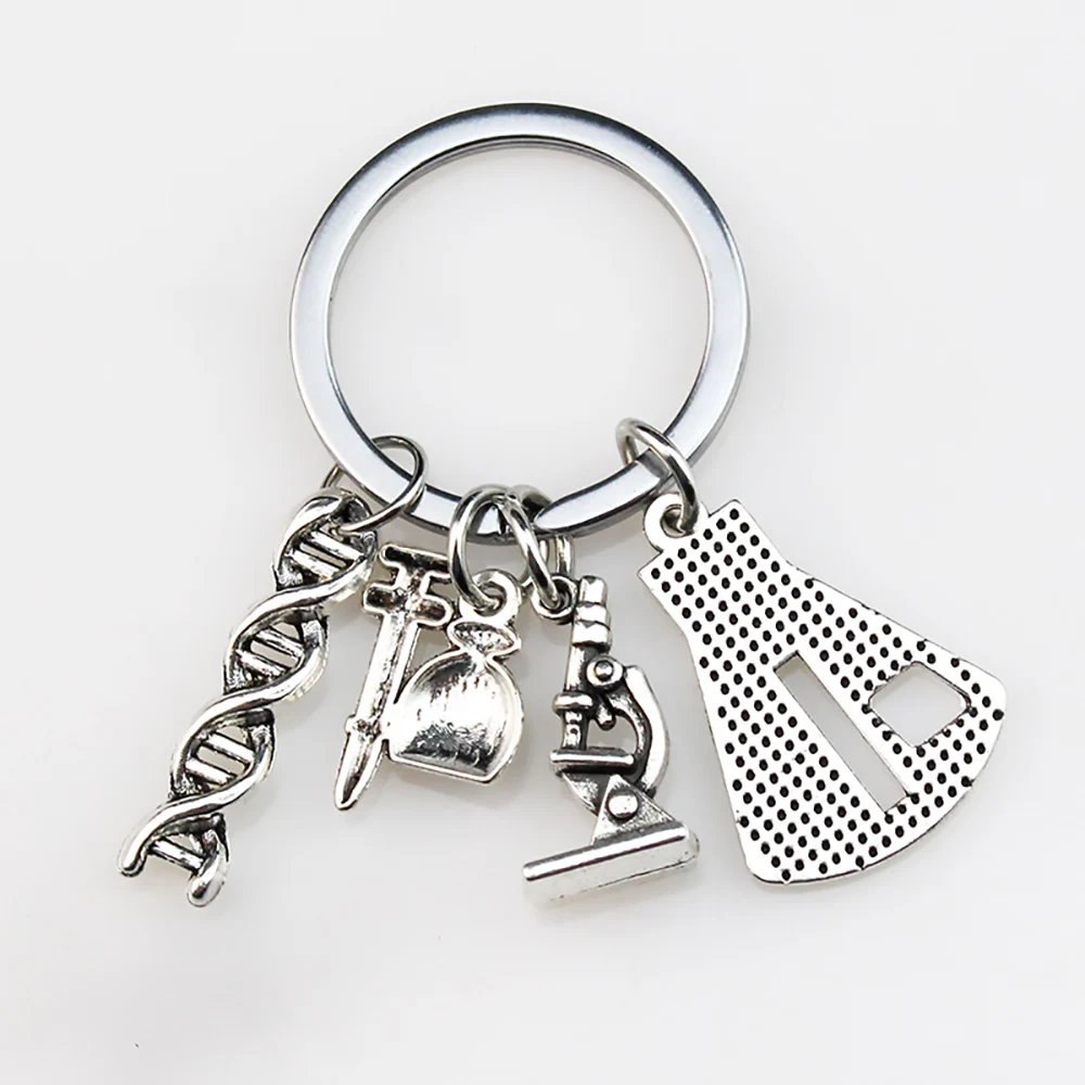 Popular Jewelry Pendant Alloy Keychain Chemical Molecular Microscope Keyring Medical Student Experimental Device Chemistry Gifts