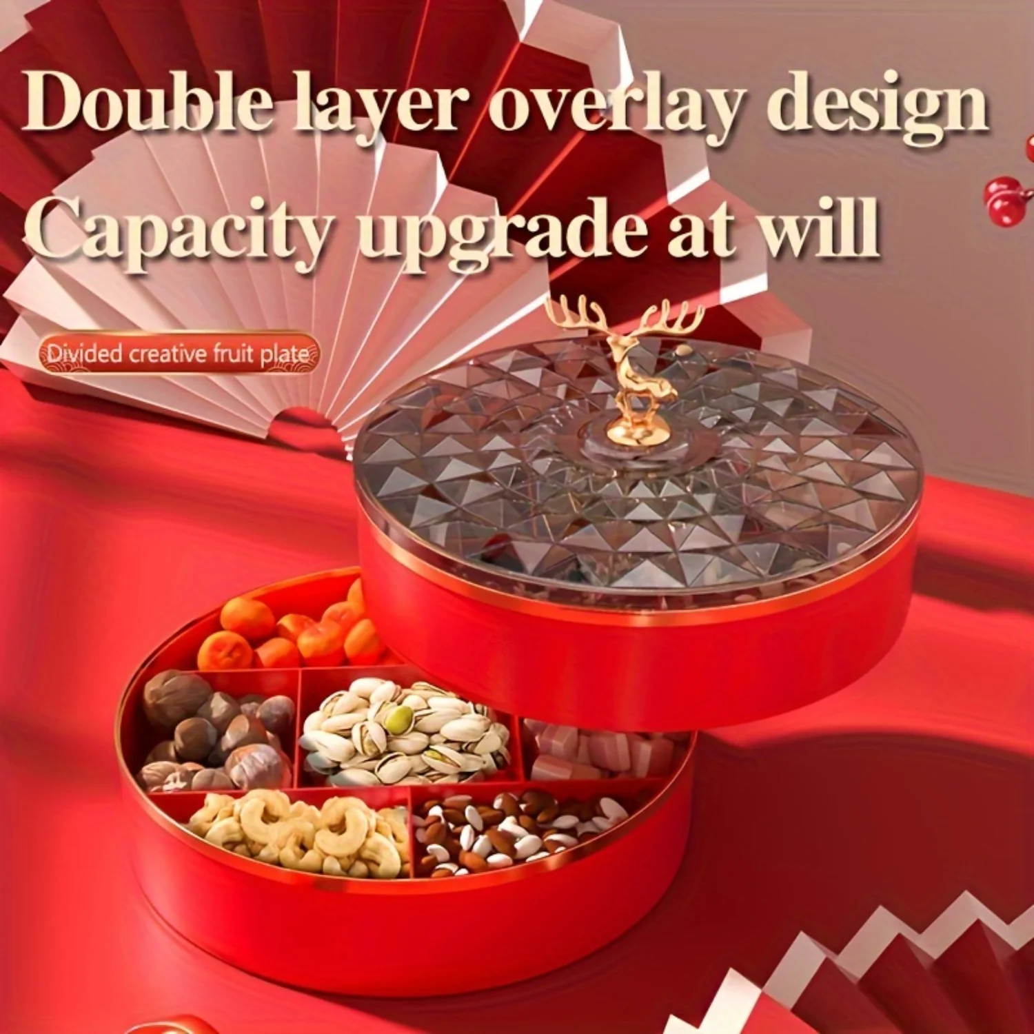 Creative Candy Box with Lid, Multi-layer Snack Nut Fruit Box for Festive New Year Spring Festival, Christmas, Wedding Birthday G