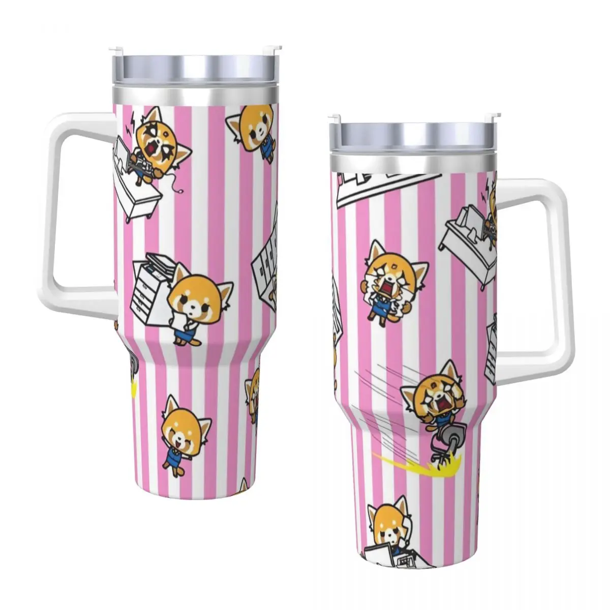 Sanrio Aggretsuko Cartoon Stainless Steel Tumbler Camping Thermal Cup With Straws and Lid Large Car Mugs Cold Drink Water Bottle