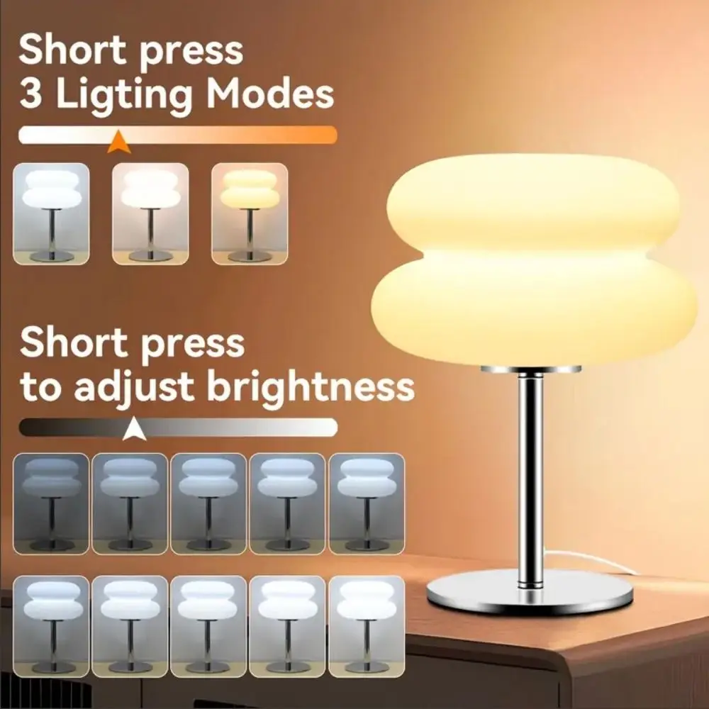توفير الطاقة البلاستيك LED الجدول مصباح USB التوصيل كريم اللون معكرون الجدول مصباح ثلاثي الألوان يعتم مصباح لتهيئة الجو دراسة