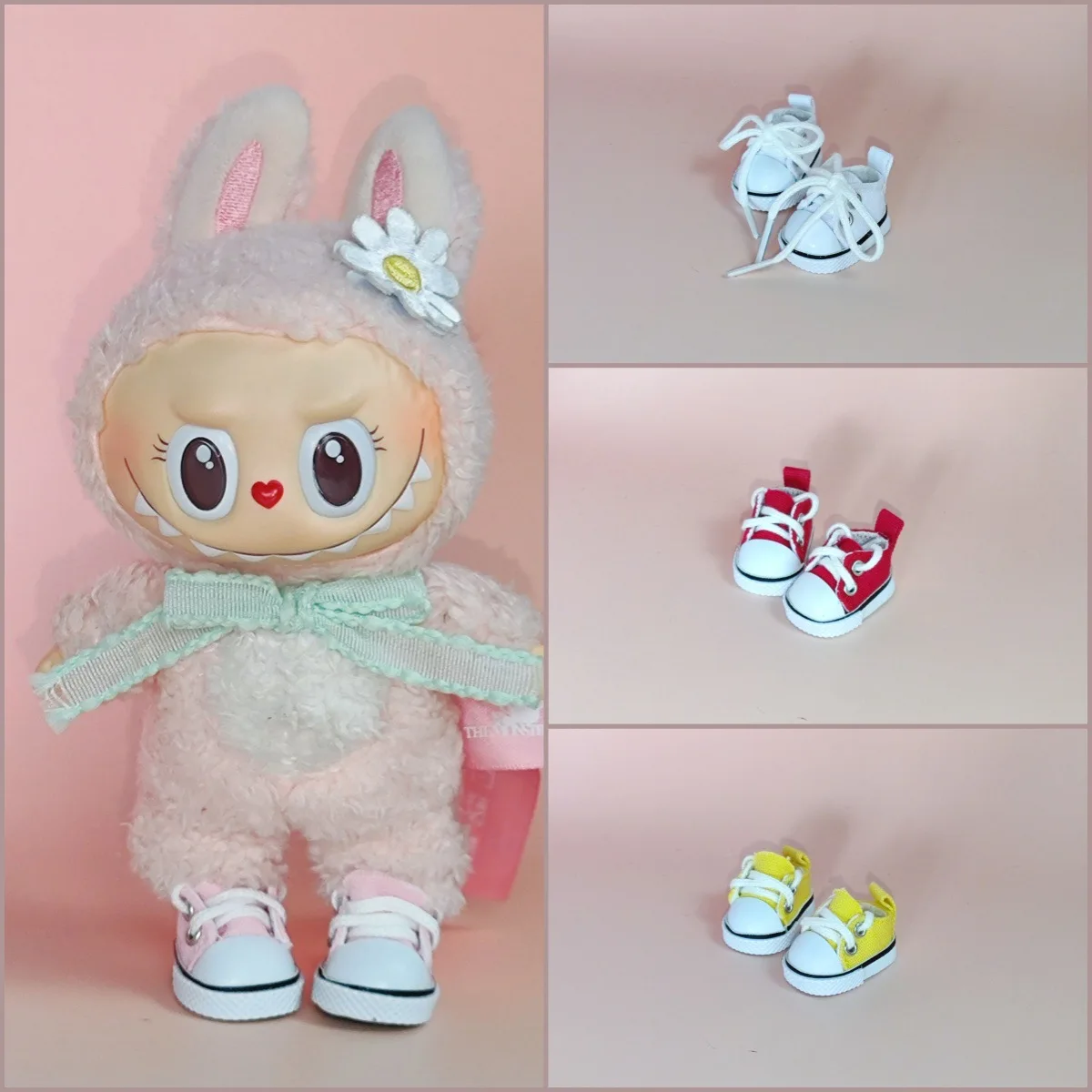 

Labubu Cute Pink Bunny Outfit Daisy Decor & Colorful Sneakers For 15/17cm 1st/2nd/3rd Gen Dolls