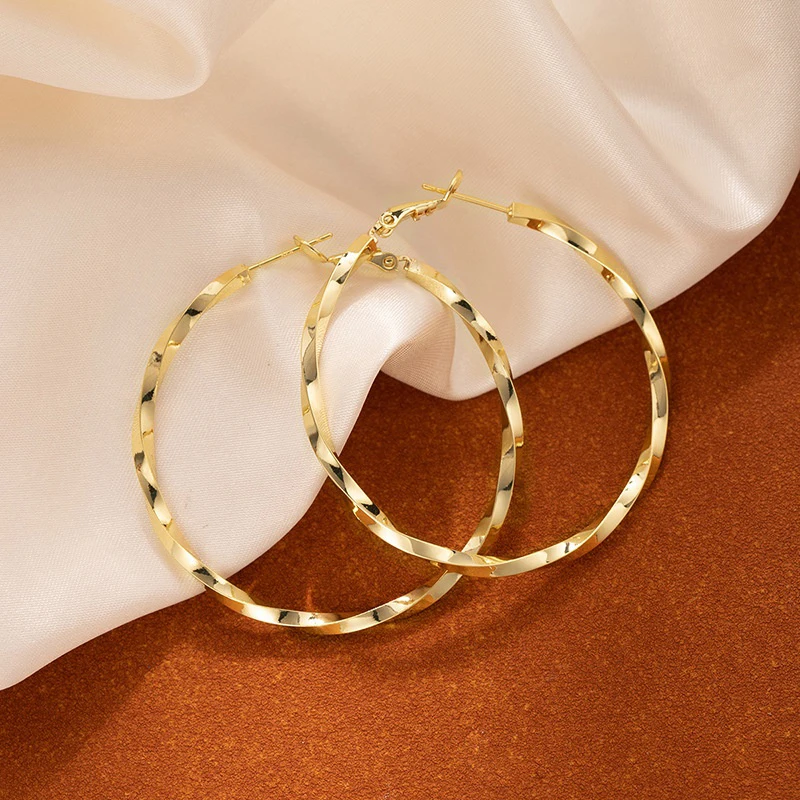 Huitan Modern Fashion Twisted Big Hoop Earrings for Women Minimalist Statement Female Circle Earrings Daily Wear Party Jewelry