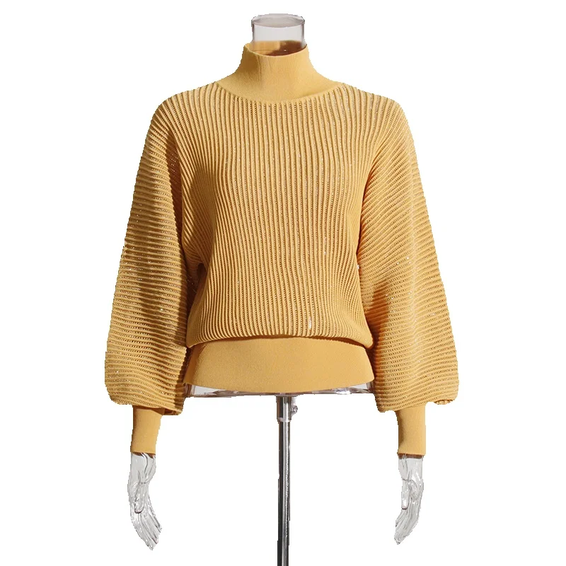 2024 Autumn New Fashionable Elegant For Women's Knitwear With Slouchy Design And Diamond Inlaid Lantern Sleeves Sweater