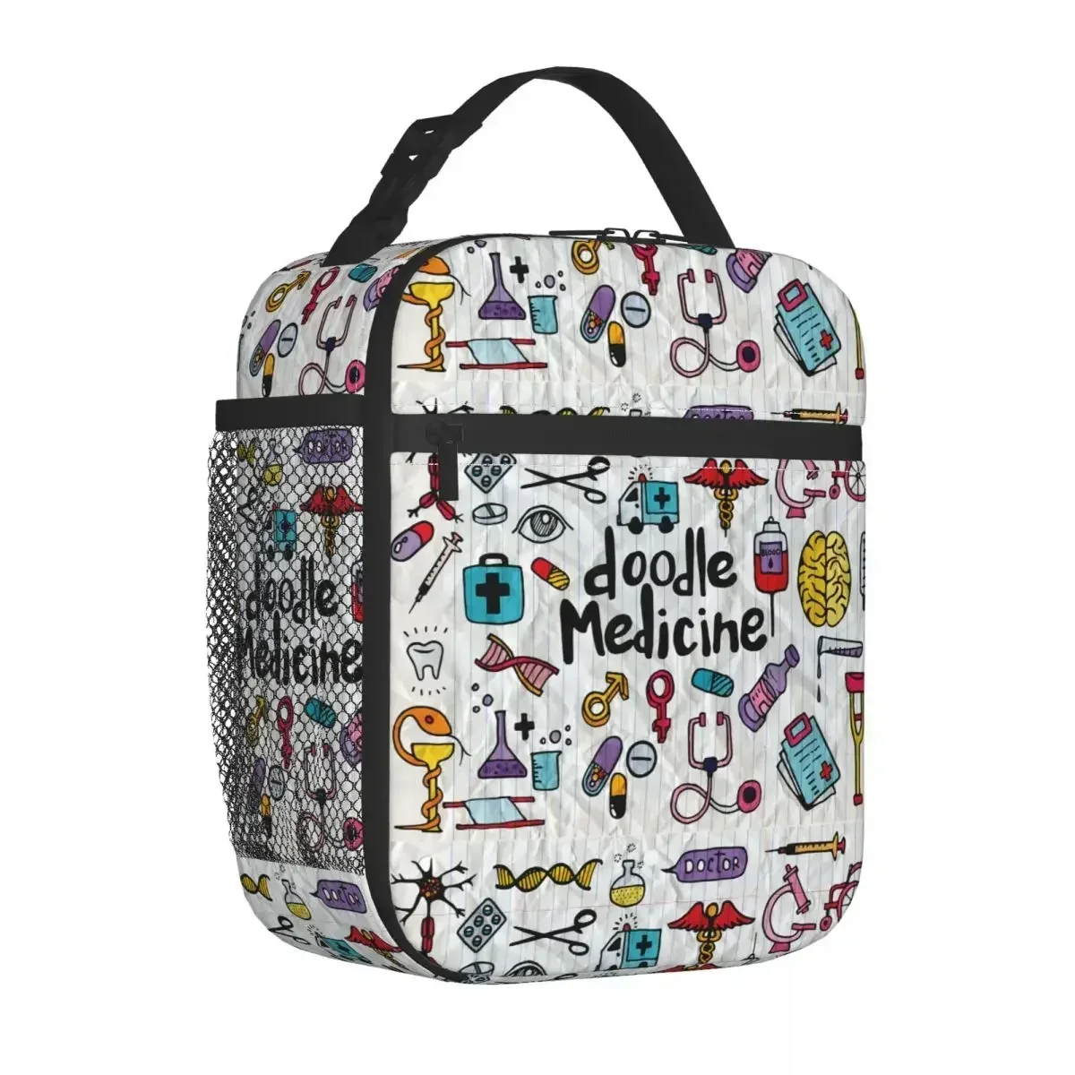 

Health Care And Medicine Doodle Insulated Lunch Bags Large Reusable Cooler Bag Tote Lunch Box Work Outdoor Girl Boy