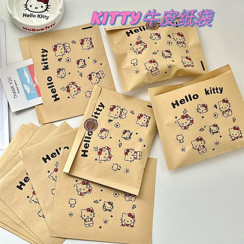 10Pcs Cartoon Hello Kitty Kraft Paper KT CatThickened Gift Bag Food Packaging Bags LargeCapacity Snacks Bags