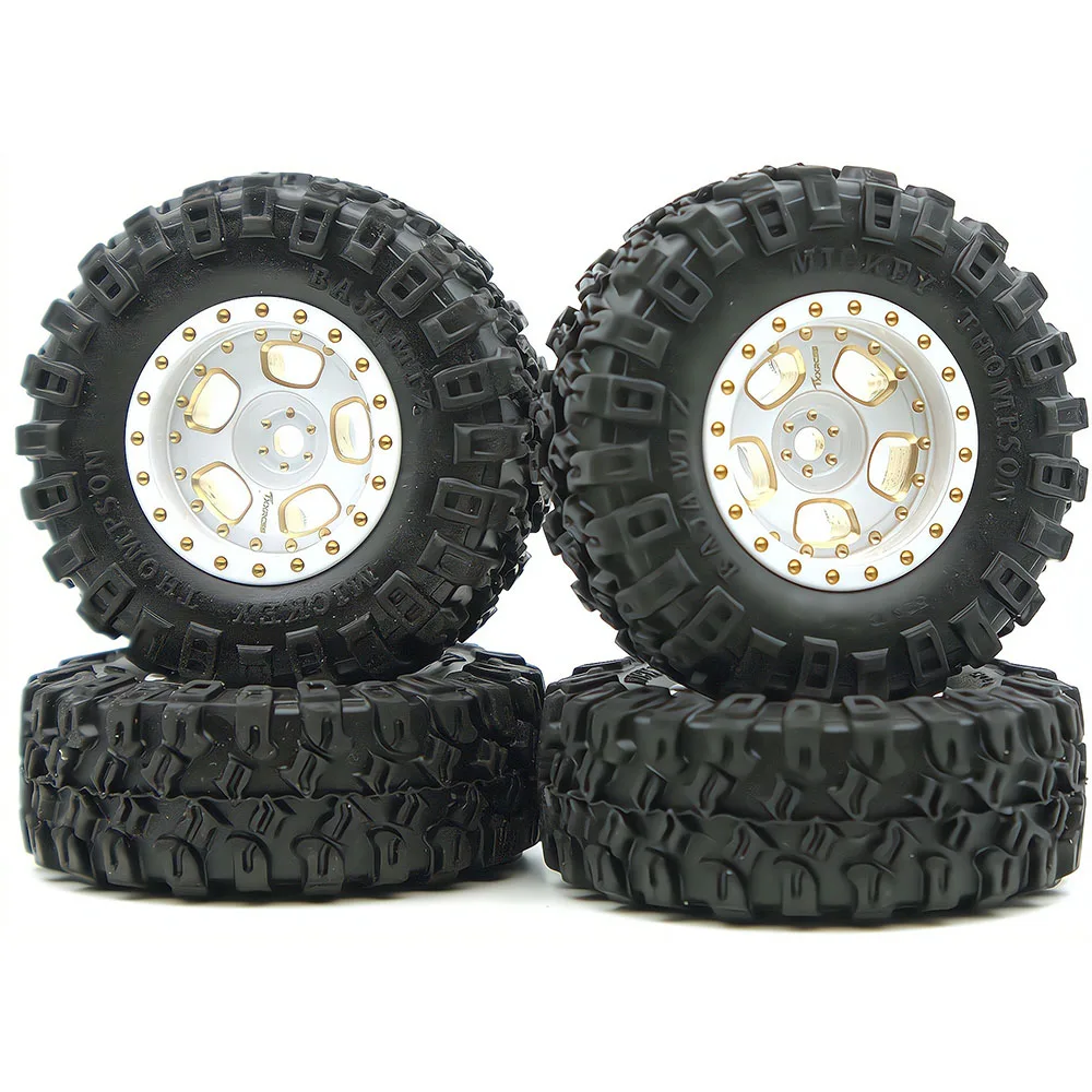 

TxXrcss 48g Brass Heavy Rc 1.0 Beadlock Wheel Tires Set -2mm Offset Wheel Rims for 1/18 1/24 RC Crawler Car Axial SCX24 AX24 TRX