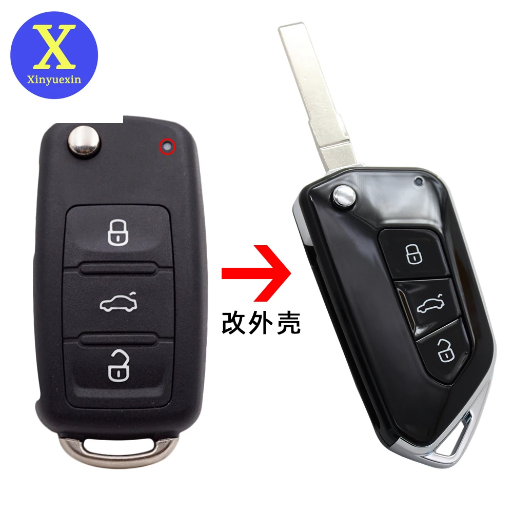 Xinyuexin Modified Flip Folding Key Shell for VW Golf Tiguan Polo Passat B5 Jetta for Skoda for Seat 3 Buttons HU66 Uncut Blade