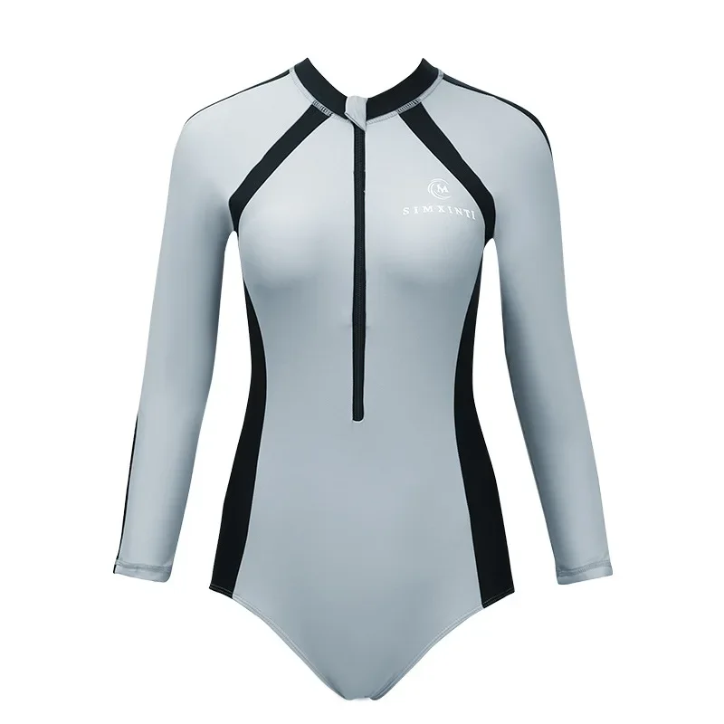 New Yellow One-piece Swimsuit Women Belly Covering Long Sleeve Sunscreen Surfing Swimwear Professional Sports Zipper Diving Suit