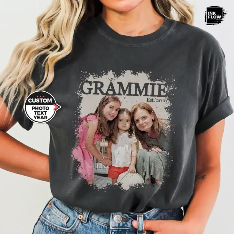 

Custom Grandma Shirt, Personalized Text Photo and Year Shirt, Picture TShirt, Memorial Grandma Tee, Custom Logo Top, Comfort Col