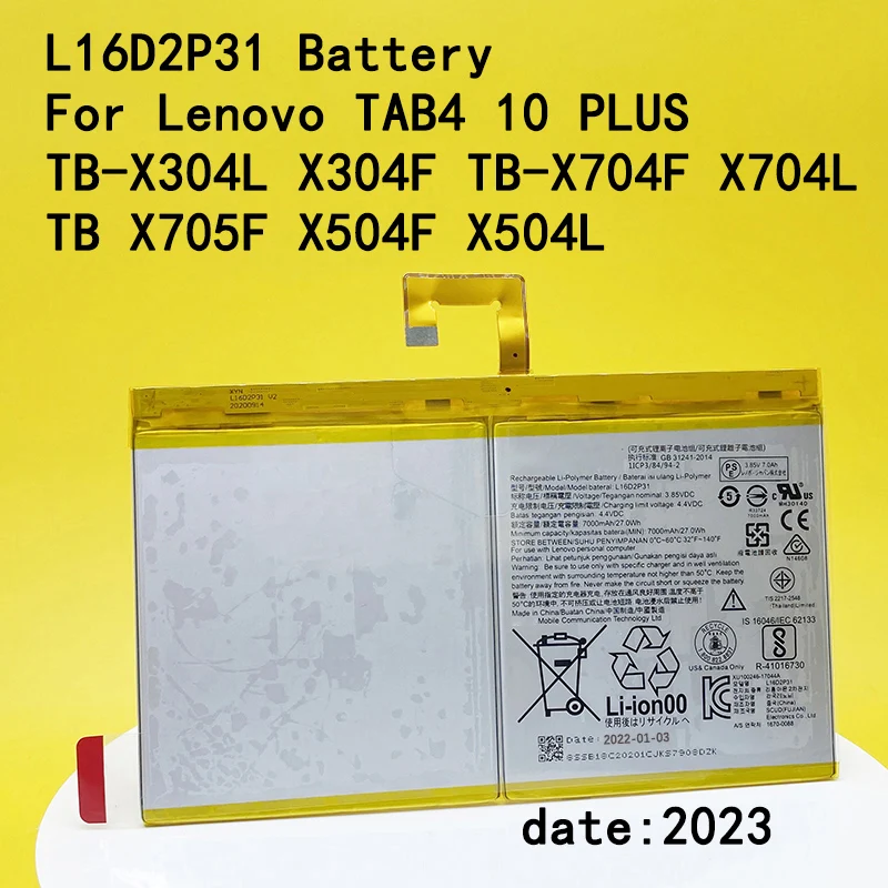 100% New L16D2P31 Battery For Lenovo TAB4 10 PLUS TB-X304L X304F TB-X704F X704L TB X705F X504F X504L Tablet 7000mAh With Tools