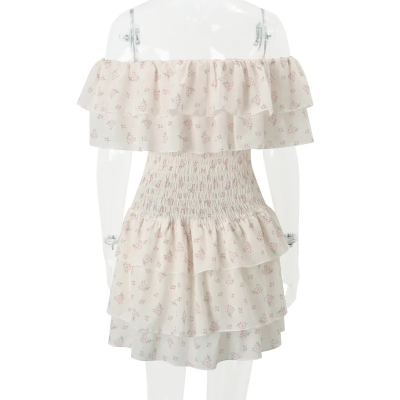 INSサマーファッション レディース セクシー オフショルダー ミニドレス プリント スイートボウ ショートドレス シルクケーキシャツ コケテル カジュアル Y2K服