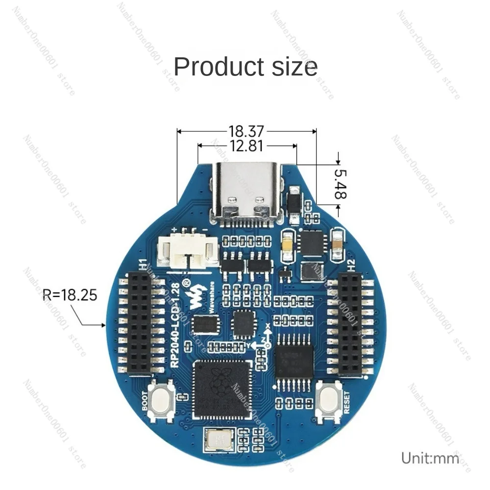 Rp2040 Microcontroller Small Plate Acceleration and Gyroscope Sensor Development Board with round LCD Screen