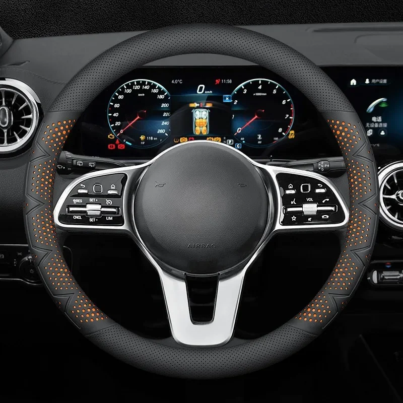 

Universal Leather Steering Wheel Cover Breathable Non-slip Car Steering Wheel Cover Car Decoration Accessories Auto Handle Cover