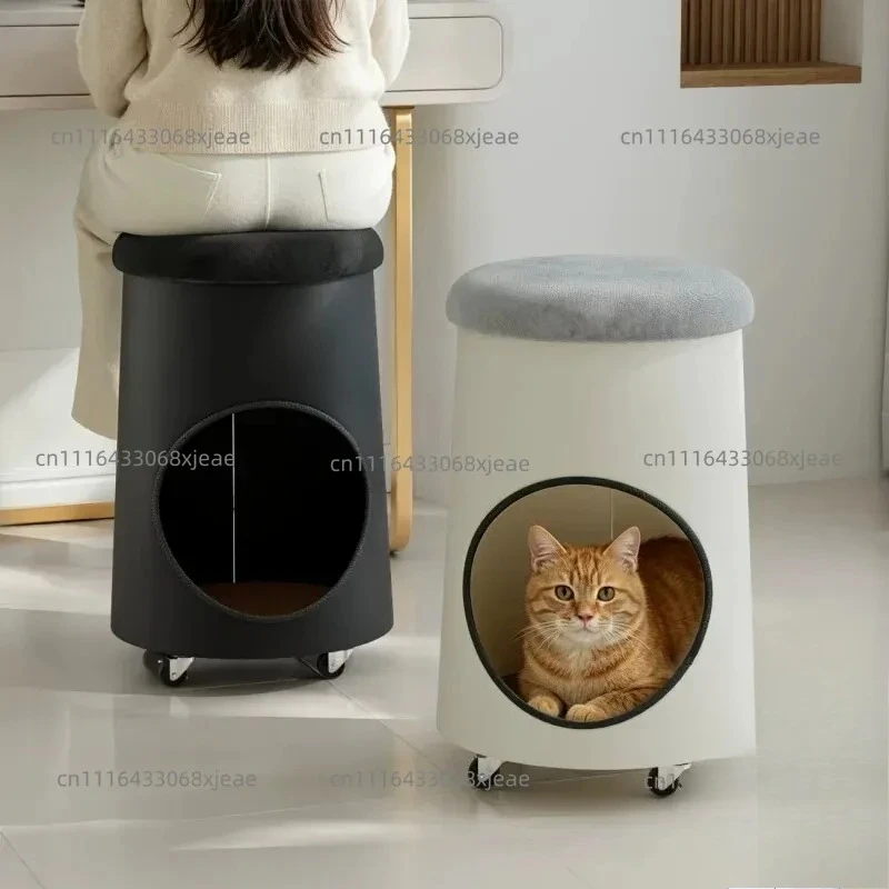 Human and Cat Shared Stool Semi-closed Cat Nest Human and Cat Universal Furniture Multi-functional Movable Round Stool